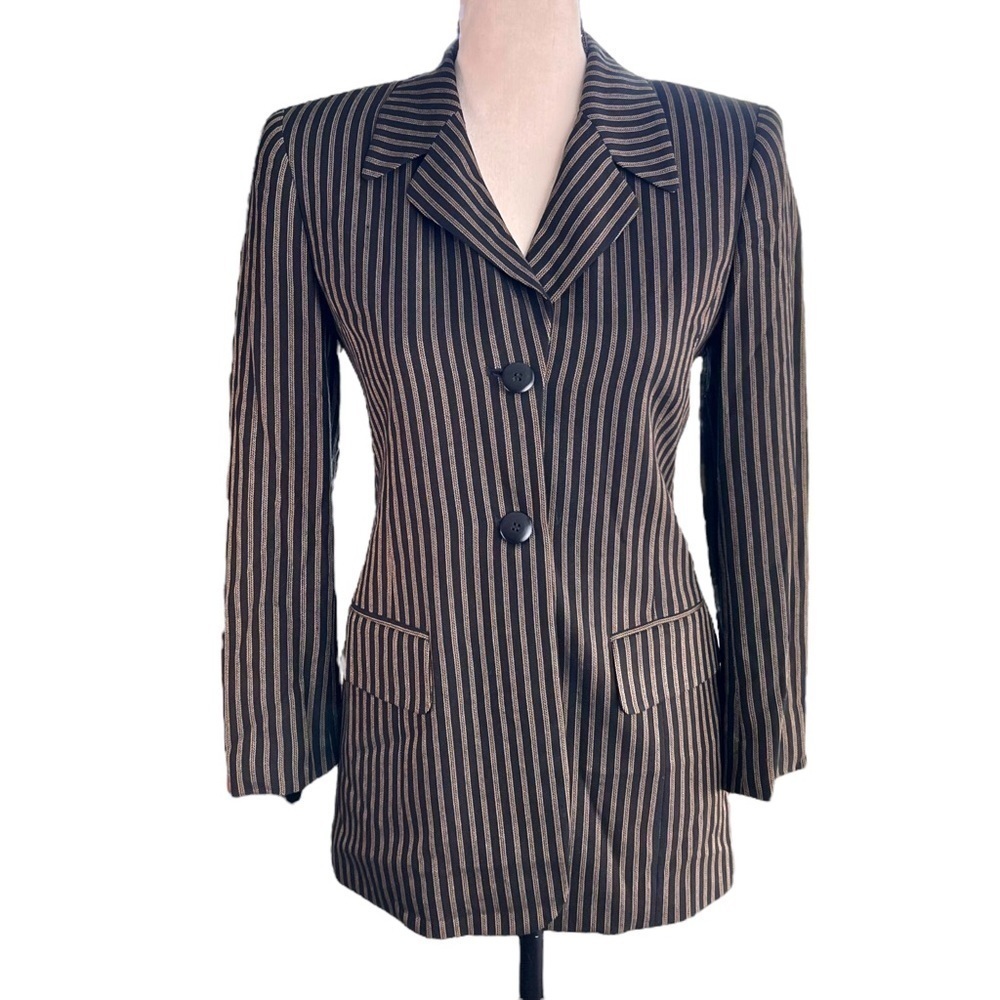 Jones New York Blazer Fitted Petite 2P Striped Black Chic Goth VINTAGE 90s